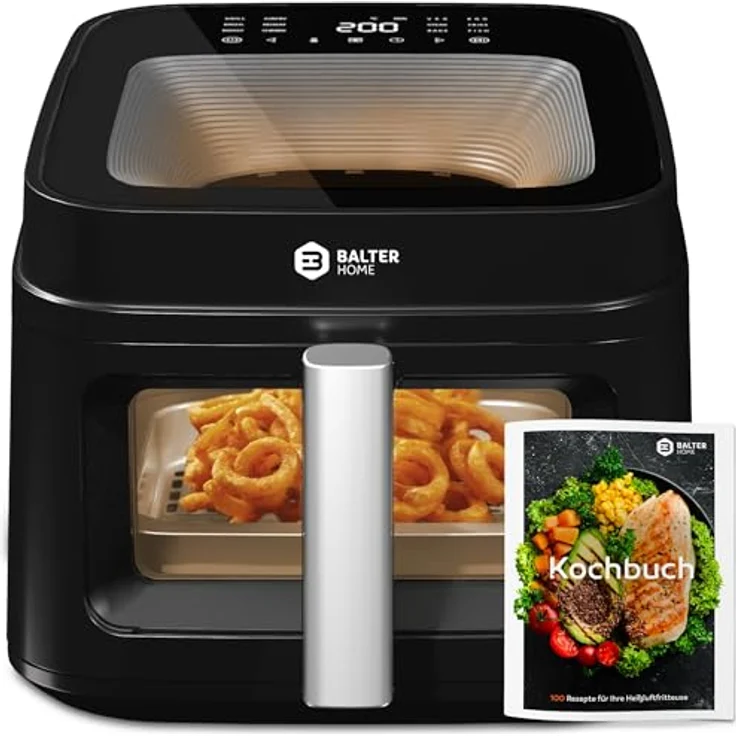 Balter HL-651T Heißluftfritteuse Airfryer, 6,5 L XXL mit Sichtfenster, 12 Programme, inkl. 100 Rezepte, energieeffiziente Friteuse – Bild 1