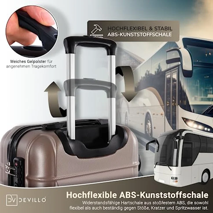 Devillo® Hartschalenkofferset 4tlg. S-M-L-XL Champagner – Trolley Koffer Set mit TSA-Zahlenschloss, 4 Rollen und Teleskopgriff – Bild 5