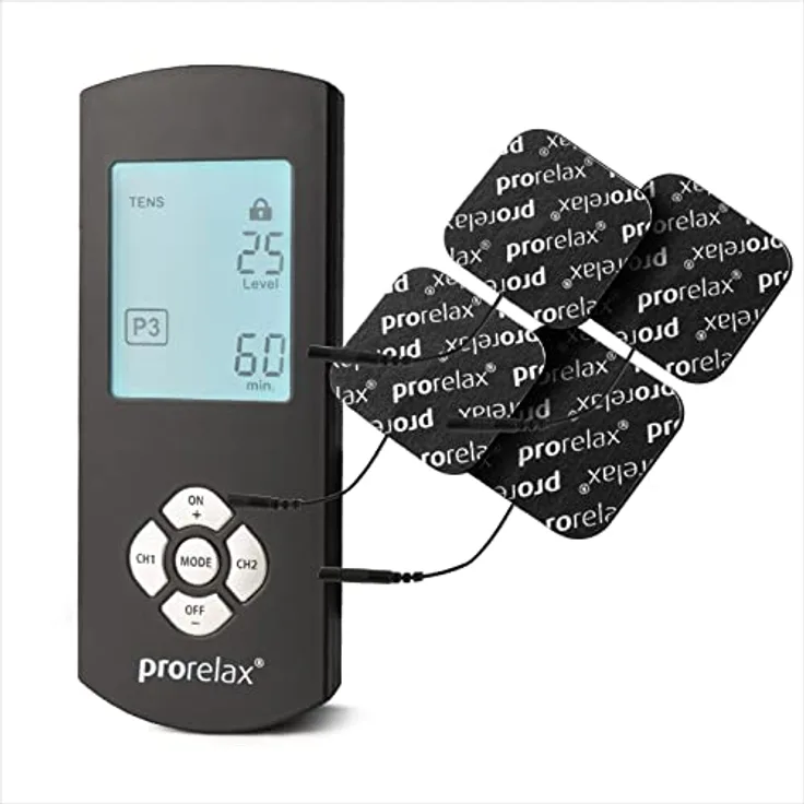 Prorelax TENS/EMS Duo Comfort Blackline | Elektrostimulationsgerät | 2 Therapien in einem Gerät | Muskelaufbau & Schmerzlinderung | Großes & beleuchtetes Display