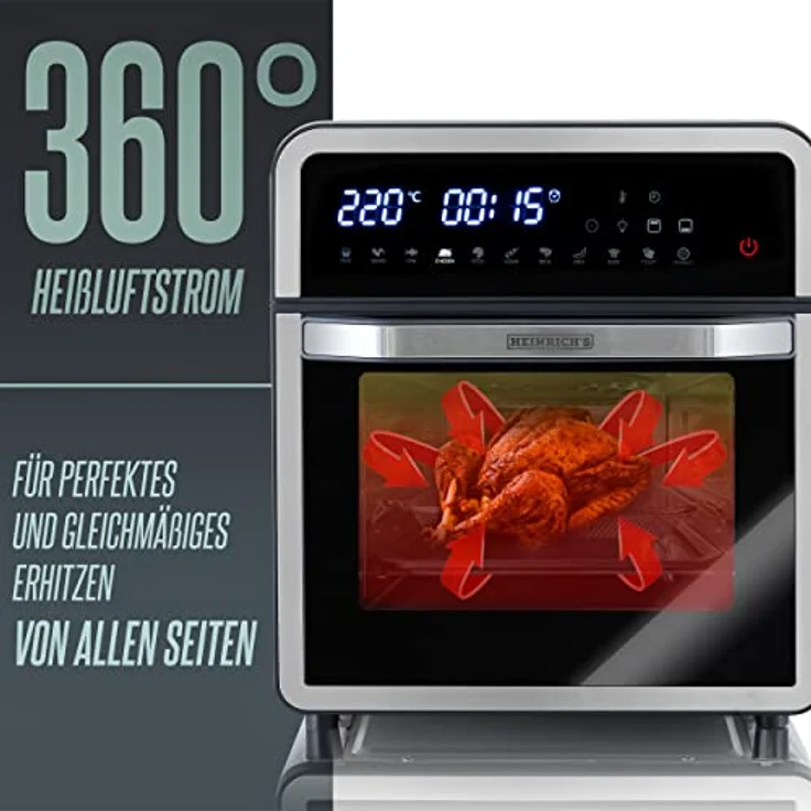 HEINRICHS Heißluftfritteuse Air Fryer mit digitalen LED-Display LCD Touch Display, 11 Pragrammen 1800W Heißluft Fritteuse Ohne ÖL Fritteuse Luftfritteuse Timerfunktion Heinrich´s (14L XXXXXL) - Preisvergleich – Bild 2