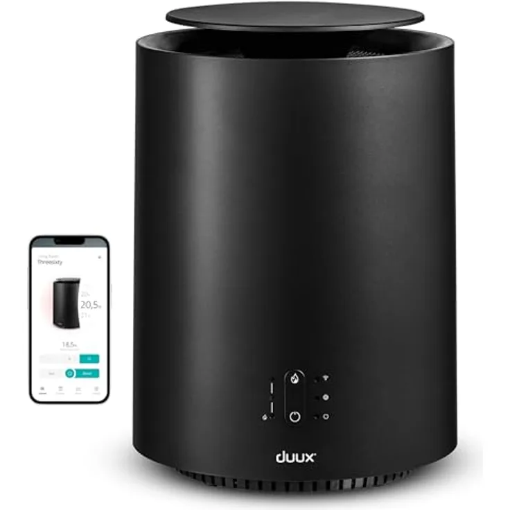 Duux Threesixty 2 Smart Keramik Heizlüfter Schwarz - 1800 Watt & 3 Stufen - 360° Elektrische Heizung - Leise & Energiesparend