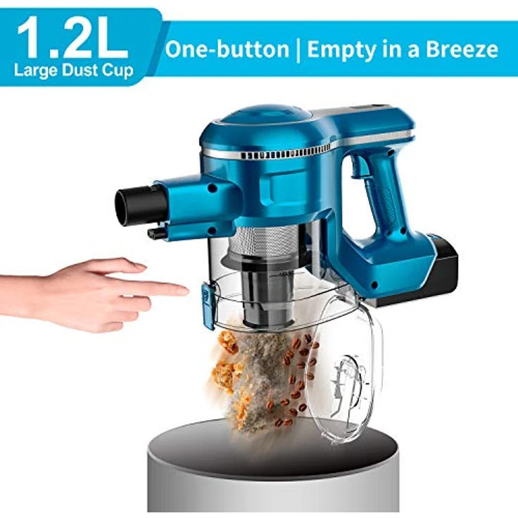 INSE Akku Staubsauger 25KPa 10 in 1 Kabelloser Staubsauger, bis zu 90 Min Laufzeit, 2 Akku Abnehmbarer, mit Elektrobürste für Betten, Staubsauger für Tierhaare Haustier Hartboden Teppich S6P Blau – Bild 5