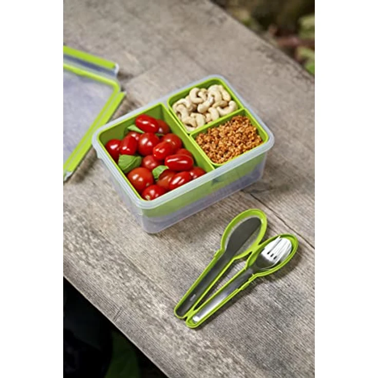 Emsa N1071600 Clip & Go Lunchbox XL (Fassungsvermögen: 2,3 Liter, rechteckig, inkl. 3 Einsätze und extra Behälter) transparent-hellgrün – Bild 5