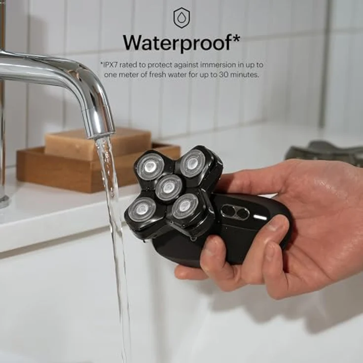 Manscaped Refining The Gentleman The Dome Shaver™ PRO Kopf- Glatzenrasierer für Männer, 5 rotierende SkinSafe® Scherelemente mit FlexAdjust Technology, wasserdicht, USB-C/Induktion ladbar, akkubetrieben, Reisesperre, Schwarz – Bild 4