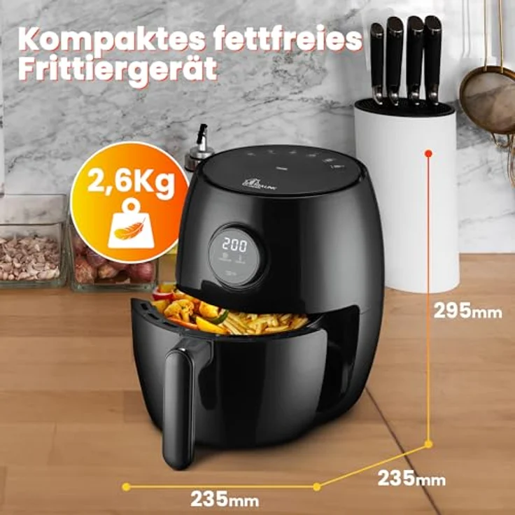 EXTRALINK Extralink 1000W Airfryer 2L - Heißluftfritteuse mit Antihaftbeschichtung, LED-Touchscreen, Energiesparend, 90% Weniger Fett - Schwarz – Bild 4