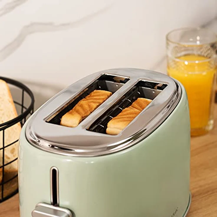 Cecotec Toaster 2 Scheiben Toast&Taste 1000 Retro Double Green, 980 W, 2 Schlitze breit 3,8 cm und kurze Schlitze, Edelstahl, obere Stäbe, einstellbare Leistung, Krümelschale – Bild 3