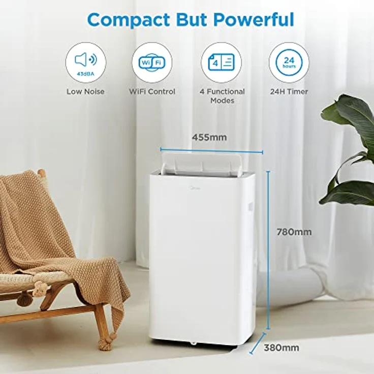 Midea Silent Cool 26 Pro Mobiles Klimagerät, 1000 W, 230 V, Weiß, 45,5 x 38 x 78 cm(BTH) – Bild 9