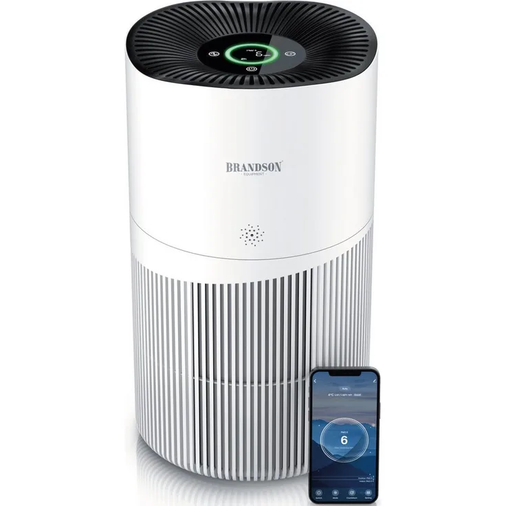 Brandson Luftreiniger für Allergiker, 4 Filterstufen HEPA Aktivkohle, Smart Home mit App, für 90 m² Räume, Air Purifier CADR 402 m³/h, entfernt bis zu 99,97 % Schadstoffe, leise