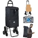 VOUNOT Einkaufstrolley Treppensteiger mit Kühlfach, Einkaufswagen Klappbar mit 3 Räder, 40 L, Schwarz