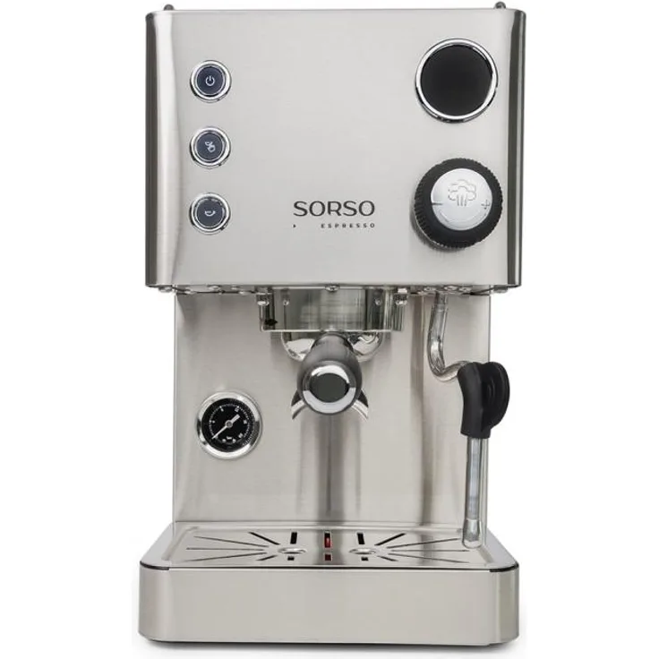 SORSO Espresso Siebträgermaschine, Edelstahl, halbautomatisch mit 550-ml-Kessel, PID-Temperaturregelung und digitalem LCD-Display