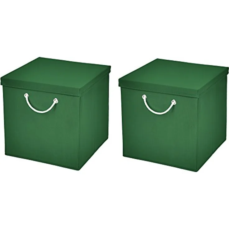 CM3 2 Stück Dunkelgrün Faltbox 30 x 30 x 30 cm Aufbewahrungsbox faltbar mit Kordel und mit Deckel