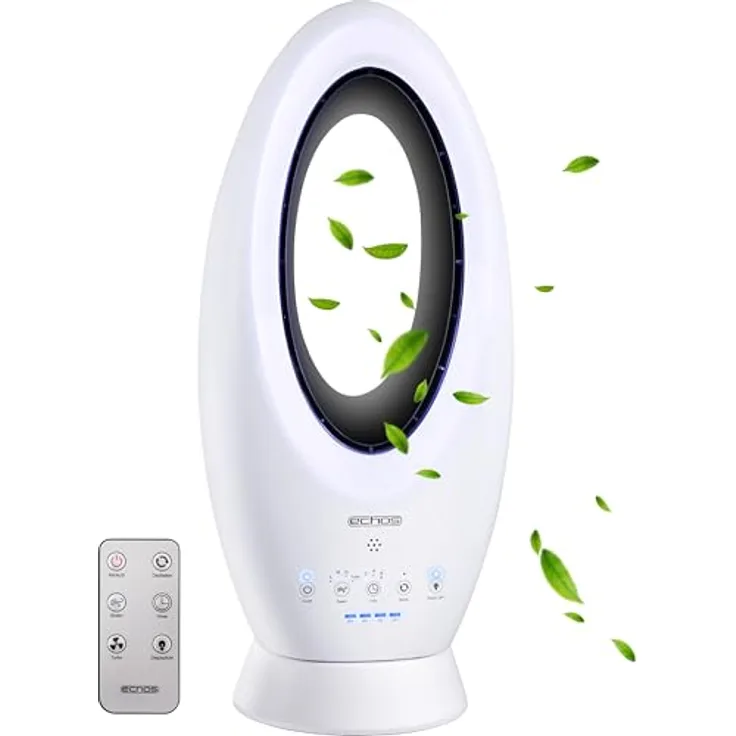 Echos® Echos®- 2-in-1 Turmventilator mit Fernbedienung, leiser Betrieb, Akku- oder Strombetrieb, oszillierend, 5-farbige Ambientebeleuchtung, 61 cm