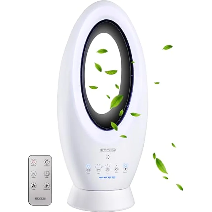 Echos® Echos®- 2-in-1 Turmventilator mit Fernbedienung, leiser Betrieb, Akku- oder Strombetrieb, oszillierend, 5-farbige Ambientebeleuchtung, 61 cm – Bild 1