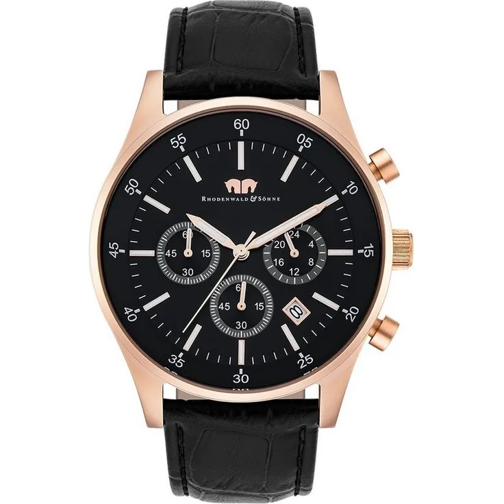 Rhodenwald & Söhne Chronograph Goodwill schwarz, Edelstahl Armbanduhr für Herren mit Quarzwerk und Lederarmband