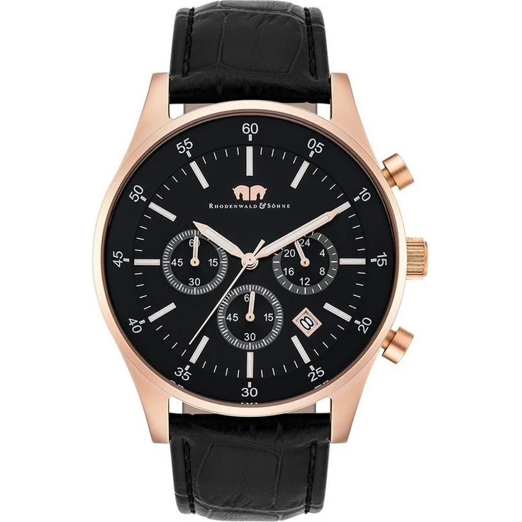 Rhodenwald & Söhne Chronograph Goodwill schwarz, Edelstahl Armbanduhr für Herren mit Quarzwerk und Lederarmband – Bild 1