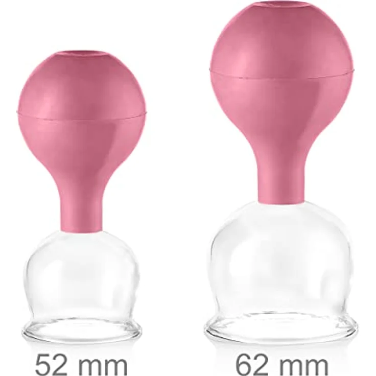 pulox Schröpfglas aus Echtglas 2er-Set inkl. Saugball 52 mm & 62 mm, Pink – Bild 2