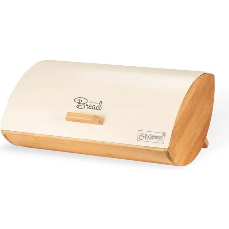 Maestro MR-1775-IVORY Brotkasten, elfenbeinfarbenes Holz und Metall, 365 mm x 250 mm x 133 mm, stilvolle Brotaufbewahrung