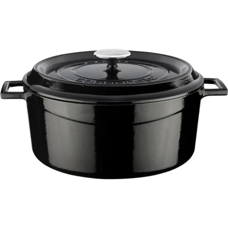 LAVA CASSEROLE ROND 280 MM, Gusseisen-Kochgeschirr mit 6.70 Ltr Kapazität für 4-6 Personen, Schwarz
