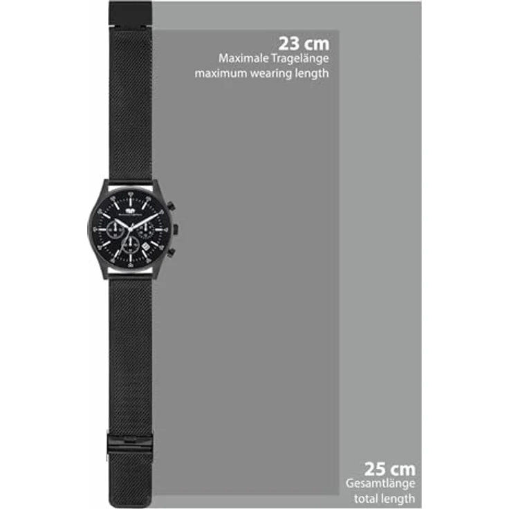 Rhodenwald & Söhne Goodwill Herrenuhr Chronograph Edelstahl schwarz 5 ATM Präzisions-Quarzwerk Milanaise-Armband schwarz – Bild 3