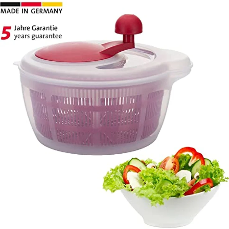 Westmark Salatschleuder, Kunststoff, Durchmesser: 26 cm, Höhe: 21,5 cm, Fassungsvermögen: 5 Liter, Fortuna, Transparent-Rot, 2432224R – Bild 2
