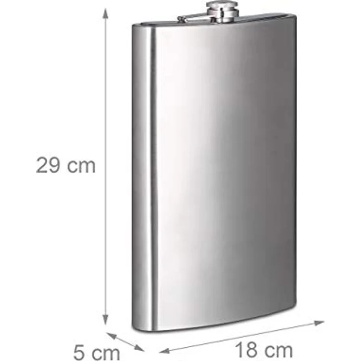 Relaxdays Flachmann XXL, Edelstahl Trinkflasche mit 1800 ml Fassungsvolumen, klassisches Design, Silber, 2er Set – Bild 4