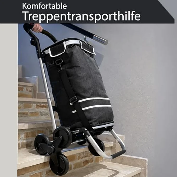 Quick Star Einkaufstrolley Faltbar, Aluminium, 58 l, 50 kg Traglast, schwarz, mit Kühlfach und Treppensteiger-Rollen – Bild 3