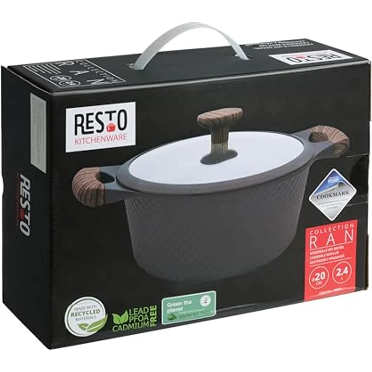 RESTO 93901 Topf mit Glasdeckel Ø20cm schwarz, 2,4L - antihaftbeschichtet, induktionsgeeignet, PFOA-frei, im Geschenkkarton – Bild 5
