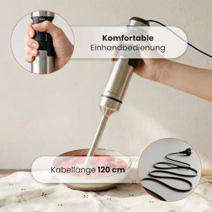 Huslog Stabmixer 3-in-1, 1500 W mit Zerkleinerer, Schneebesen und 20 Geschwindigkeitsstufen, HUS1048 – Bild 6