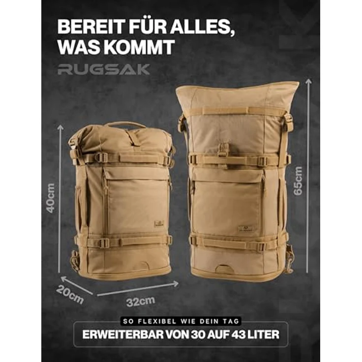 RUGSAK Explorer Reiserucksack Desert Sand – 18-Zoll Laptopfach, Handgepäck, Ergonomisch, Wasserabweisend, Alltag, Reise & Outdoor – Bild 3