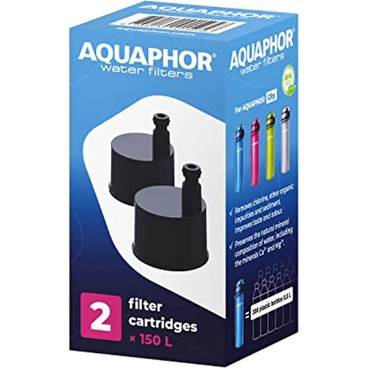 AQUAPHOR City Filterkartusche 2er Pack I Filter mit Aktivkohle I CITY Wasserfilter-Flaschen I Filtert beim Trinken I Reduziert Chlor I Perfekt für unterwegs I Große Nachhaltigkeit – Bild 1