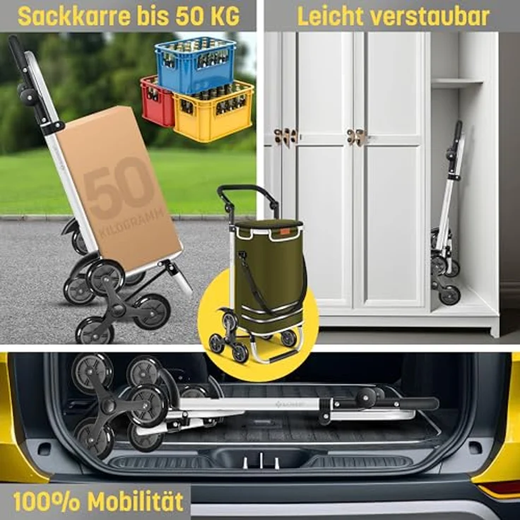 KESSER® Einkaufstrolley Treppensteiger mit Kühlfach, klappbar, 56L, belastbar bis 50kg, 3in1 Trolley Sackkarre & Umhängetasche, Khaki – Bild 3