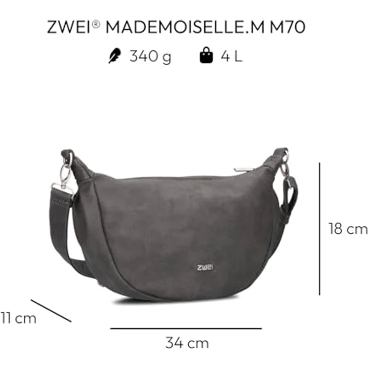 ZWEI Mademoiselle M70 Sling Bag, Umhängetasche aus Kunstleder, grau, 34 x 11 x 20 cm – Bild 2