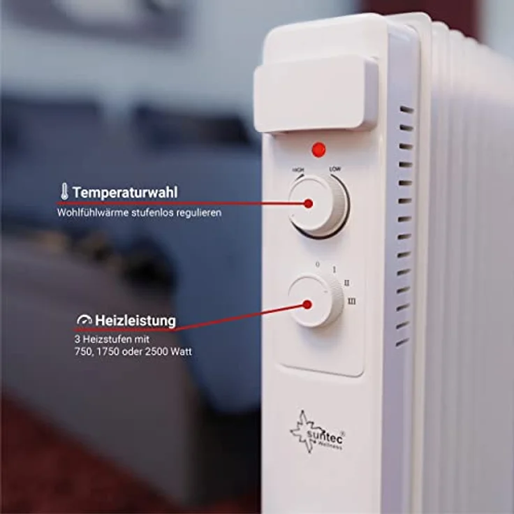 SUNTEC elektrische Heizung Ölradiator HotSafePro 2500 Watt heater ultra power Elektroheizung energiesparend – 11 Heizlamellen + 3 Heizstufen - Radiator inkl. Thermostat – Bild 5