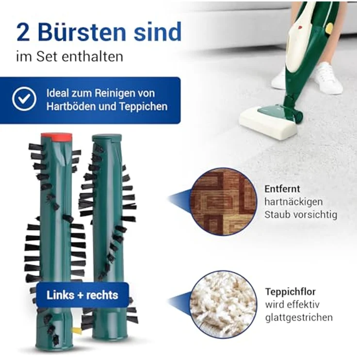 VIOKS Bürstenwalze Rolle Set 2x Ersatz für MisterVac VB-128, kompatibel mit Staubsauger EB360 – Bild 3