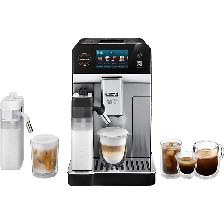 DELONGHI ECAM 470.85.MB ELETTA ULTRA, Kaffeevollautomat in Silber mit über 50 Rezepten, heißem und kaltem Milchschaum, 4 Benutzerprofilen und intuitiver Touch-Bedienung