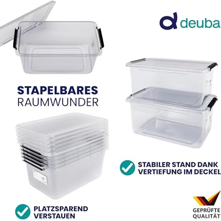 Deuba® 10x Aufbewahrungsbox mit Deckel 5L Box Kunststoff Kisten lebensmittelecht BPA frei Klein Klickverschluss Transparent Stapelbar Küche Schlafzimmer, Set in 2 Größen (20x15x12cm und 30x20x12cm) – Bild 4