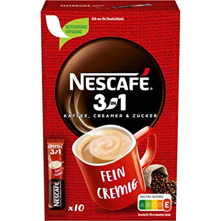 Nescafé 3-in-1 Sticks, löslicher Bohnenkaffee, mit Kaffeeweißer & Zucker, Instant-Kaffee aus erlesenen Kaffeebohnen, koffeinhaltig, 10 Portionssticks – Bild 4