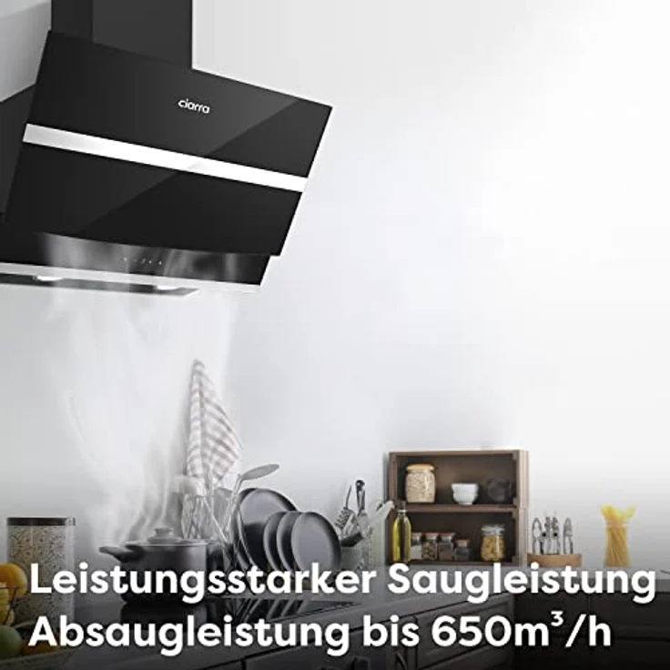 CIARRA CBCB6736N A + + Kopffreie Dunstabzugshaube Schräghaube 60cm 650m³/h TouchControl mit CBCF003 Aktivkohlefilter Glas – Bild 3