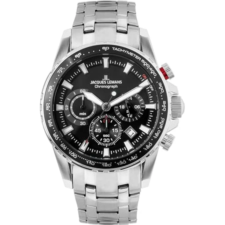 Jacques Lemans Chronograph Herren-Armbanduhr, Analog Quarz, Edelstahl, polierte Oberfläche – Bild 1