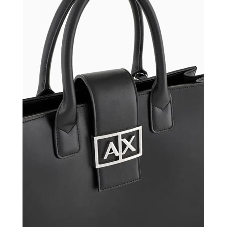 Armani Exchange Jodie Crossbody Bag, elegante Handtasche aus Kunstleder mit verstellbarem Träger, Schwarz – Bild 4