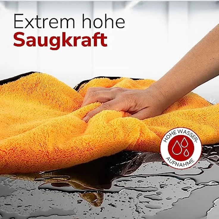 ALCLEAR 9520 XXL Auto Trockentuch, Mikrofaser Tuch 90x60 cm, saugstark & fusselfrei, orange, für Lack, Glas, Kunststoff, Felgen, 1 Stück – Bild 3