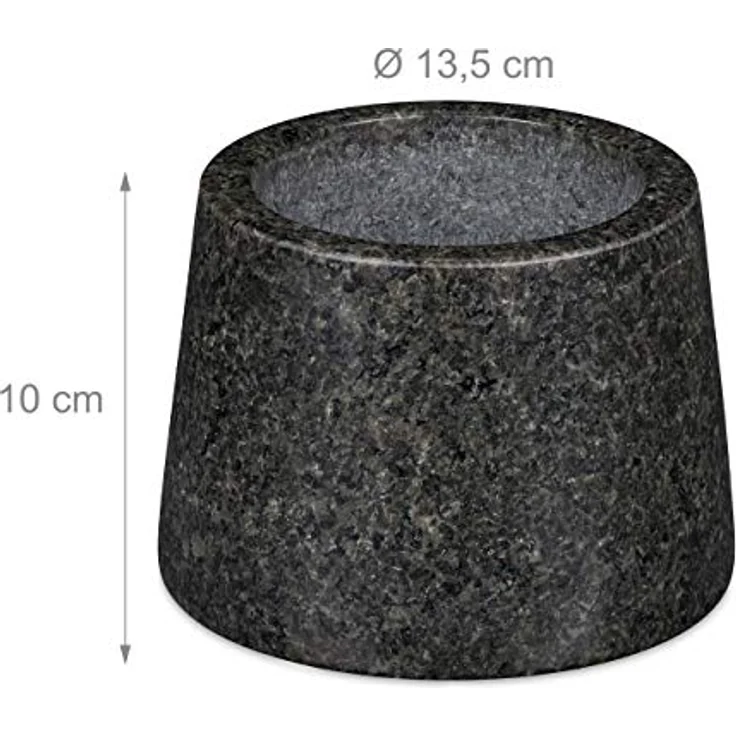 Relaxdays Mörser mit Stößel, Granit, poliert, langlebig, für Gewürze und Kräuter, Steinmörser D: 13,5 cm, dunkelgrau – Bild 4