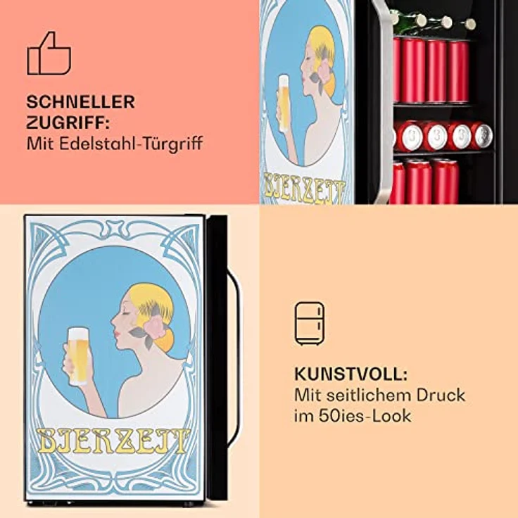 Klarstein Kühlschrank 70L, Mini Getränkekühlschrank mit Glastür & LED, Outdoor geeignet, leiser Biersafe, 0-10°C, herausnehmbarer Ablagen – Bild 4