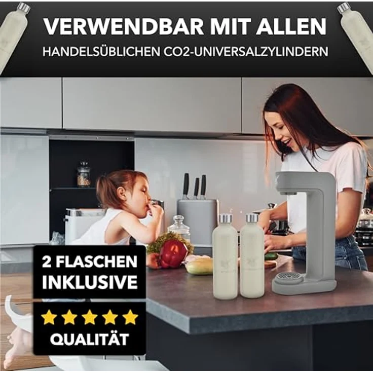 Luckymoose Infinity Wassersprudler, CO₂-sparende Sprudlermaschine mit 2x 1,25L spülmaschinenfesten Edelstahlflaschen, kompatibel mit blauen 60l CO₂-Zylindern – Bild 4
