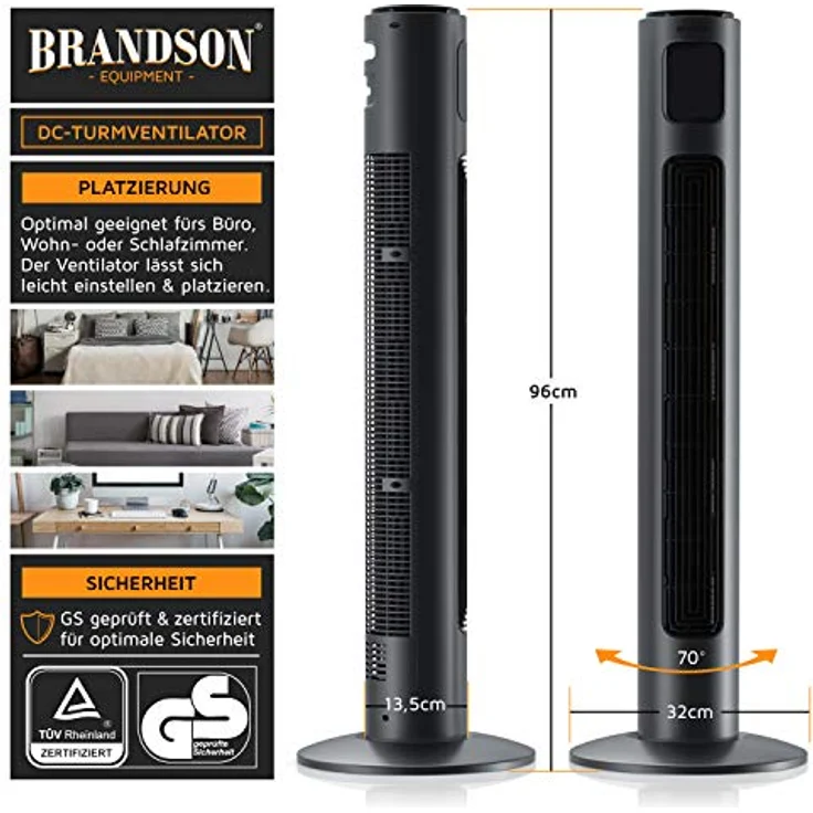 Brandson - ECO Turmventilator Silent mit DC-Motor - Testsieger 2023-12 Geschwindigkeiten - Ventilator Standventilator - Timer - inkl. Fernbedienung – sehr leise - energiesparend – Bild 3