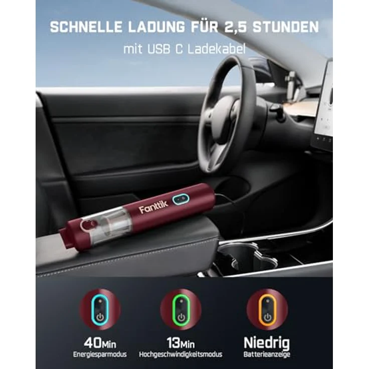 Fanttik Slim V8 Apex Akku-Autostaubsauger, 19000 Pa Saugkraft, 4-in-1 Multifunktion, tragbar, Rot – Bild 4