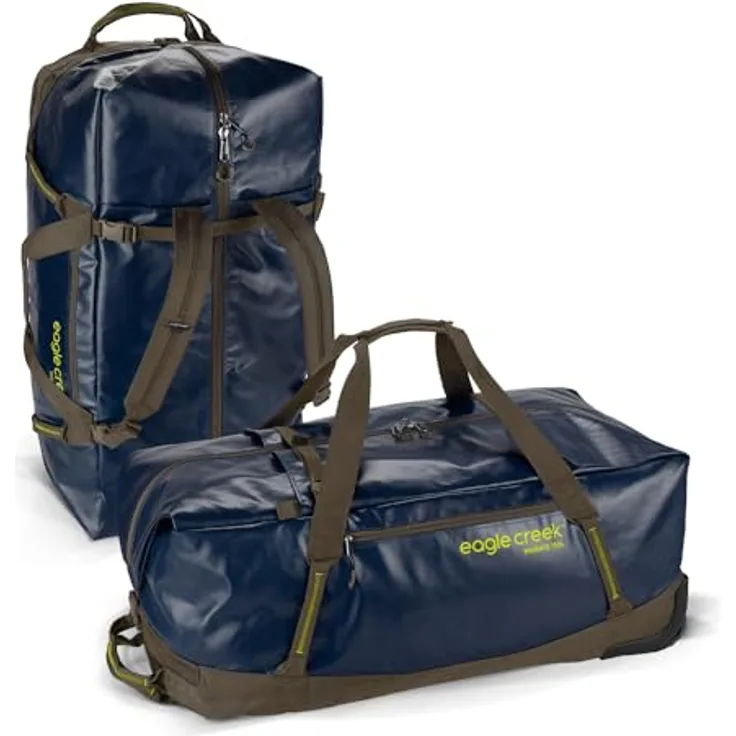 Eagle Creek MIGRATE WHEELED DUFFEL BAG 110L, Abriebfestes Poly-TPU-Gewebe in blau