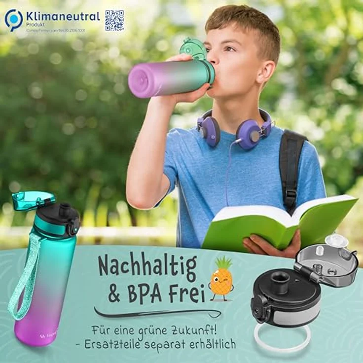 My Vesperbox Trinkflasche Minny, 500ml, auslaufsicher, kohlensäuregeeignet, mit Strohhalm und Fruchtsieb, perfekt für Kinder – Bild 7