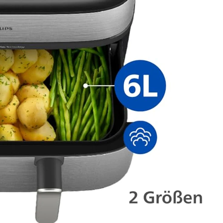Philips Heißluftfritteuse 5000 Series NA555/00, Dual Basket mit Steam, 9L Kapazität, 2750 W, RapidAir Plus Technologie, Dampfreinigung, HomeID App, Silber – Bild 9