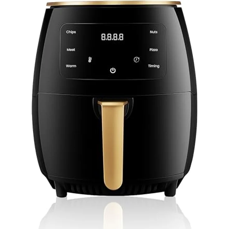 Retoo Heißluftfritteuse 6L Airfryer 2400W, 6 Programme, leise, Schwarz und Gold, LCD Display, LED Touchscreen – Bild 2